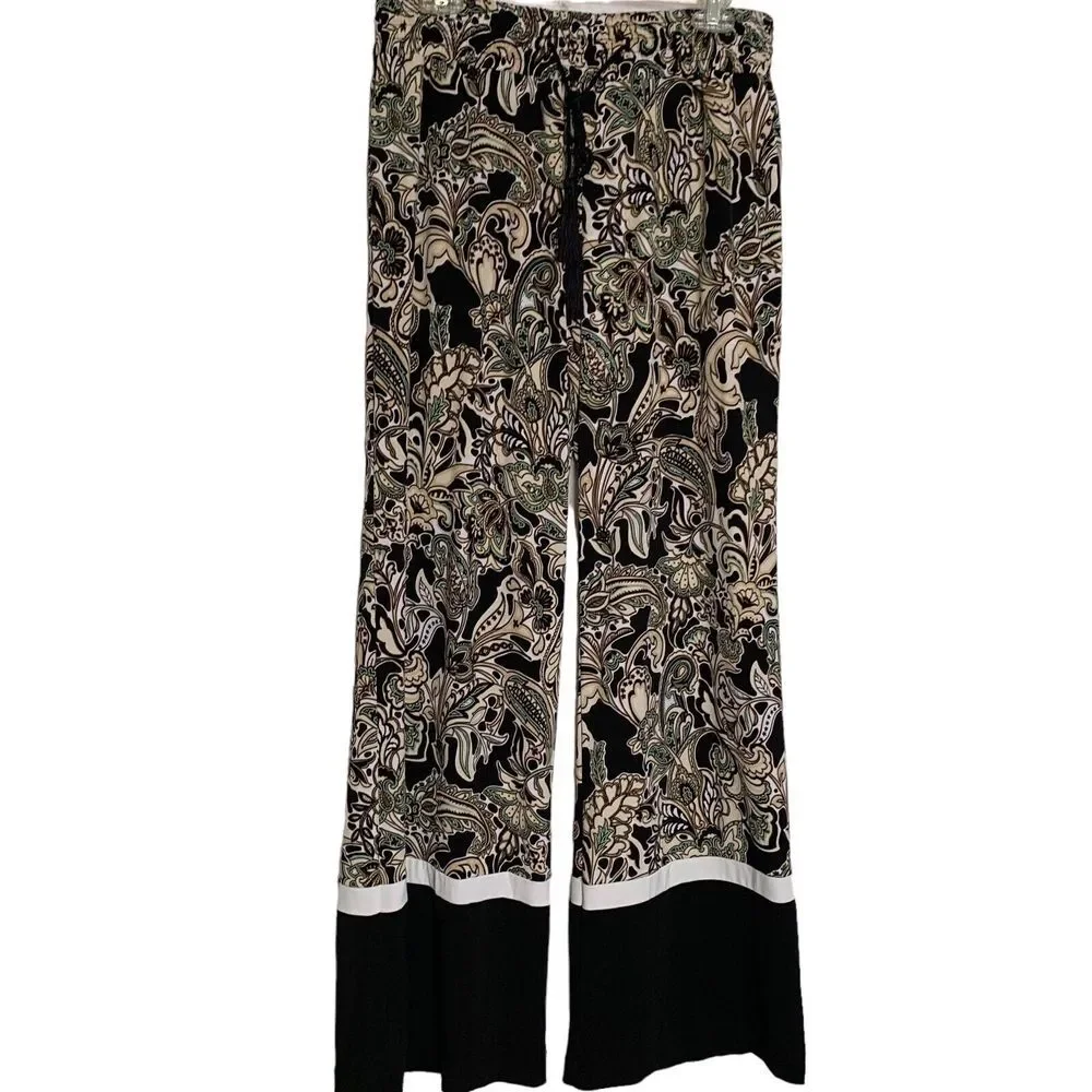 New York & Co Pants Womens Large Palazzo Wide Leg Lounge Pants Paisley Wide Hem - Picture 1 of 12